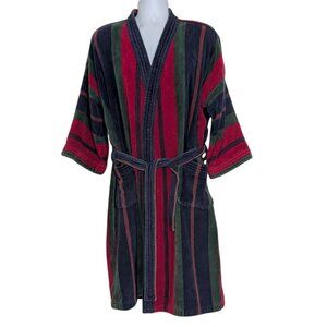 Roundtree & Yorke Stripe Robe Mens One Size Multicolor Cotton Terrycloth Belted